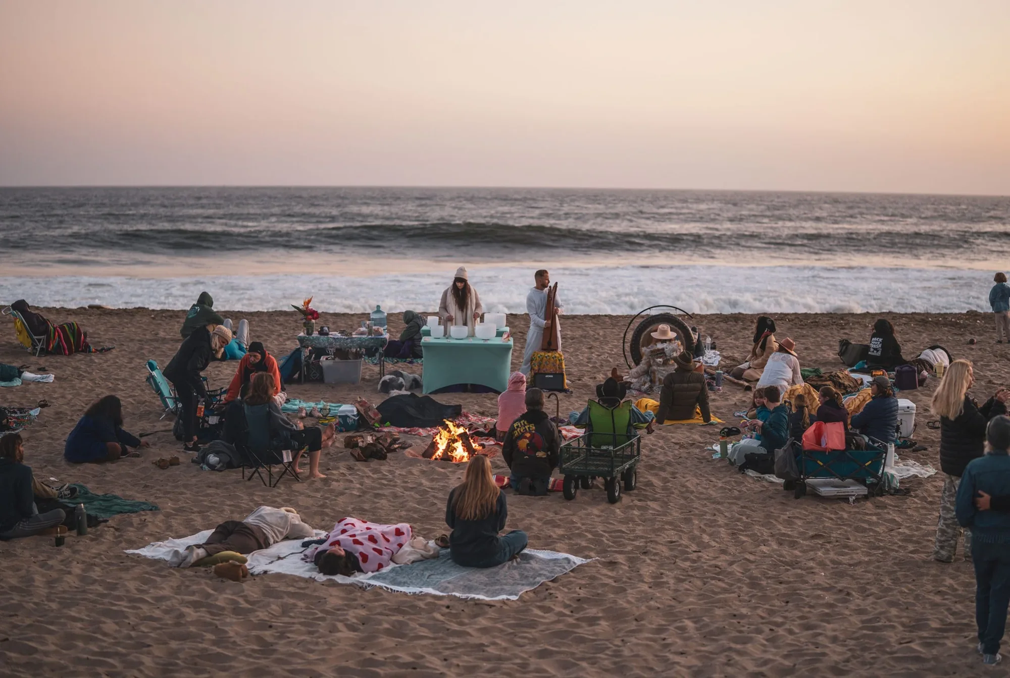 The Lovebyrds holding a sound healing on the Santa Cruz coast